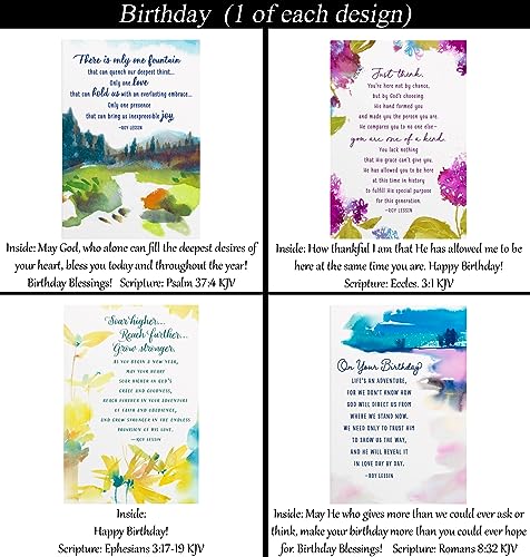 Birthday Cards ~ No Repeated Designs~ 32 Cards and Designs ~ Christian/Religious Greeting Card Assortment #1 ~ Scripture in every card ~ Envelopes Included
