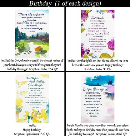 Birthday Cards ~ No Repeated Designs~ 32 Cards and Designs ~ Christian/Religious Greeting Card Assortment #1 ~ Scripture in every card ~ Envelopes Included