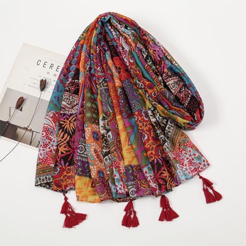 Yeieeo Boho Scarf for Women Lightweight Floral Printed Scarf Fall Winter Fashion Fringed Shawl - color: Floral 38