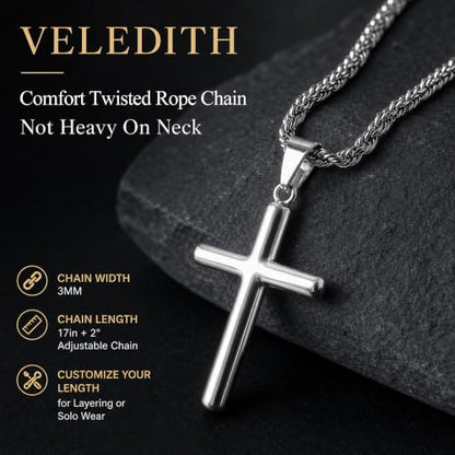925 Sterling Silver Cross Necklaces for Mens Women CZ Beveled Edge - color: Classic Medium silver cross