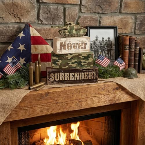 Britimes Tiered Tray Decor Set, 4 Pack, Wooden Table Sign, Camo Military - color: Camo