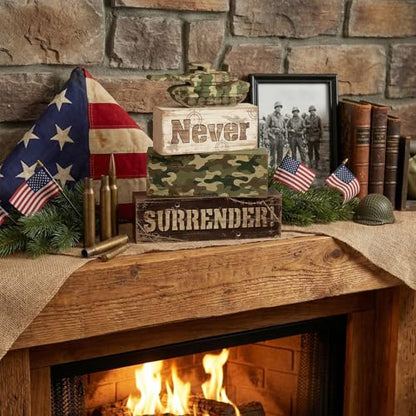 Britimes Tiered Tray Decor Set, 4 Pack, Wooden Table Sign, Camo Military - color: Camo