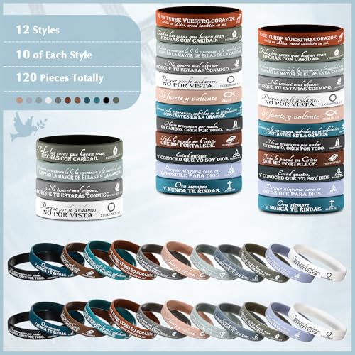 HyDren 120 Pcs Bible Verse Bracelets Christian Gifts Bulk - color: Classic Colors, style: Spanish