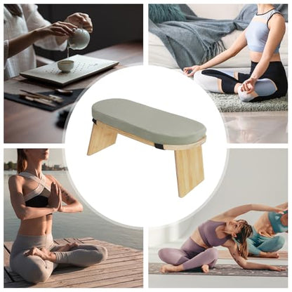 Bamboo Meditation Bench with Cushion, Folding Kneeling Meditation Bench, Portable Kneeling Chair for Kneeling or Sitting, 396.83lbs Load Max (Green) - color: Green
