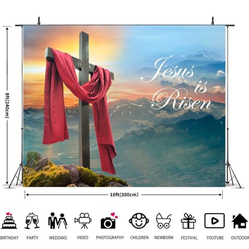 He is Risen Easter Backdrop Easter Jesus Resurrection Backdrops Banner Christian Cross Photography Background for Easter Day Decorations Props 10x8ft