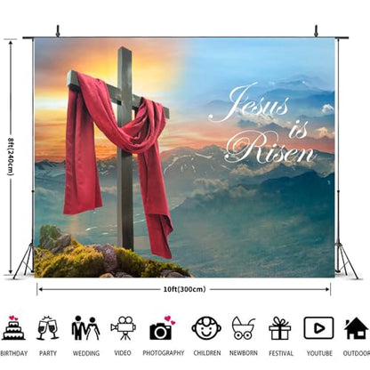 He is Risen Easter Backdrop Easter Jesus Resurrection Backdrops Banner Christian Cross Photography Background for Easter Day Decorations Props 10x8ft