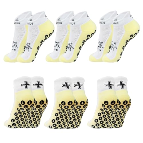Christian Soccer Socks,Cross Grip Anti Slip Religious Football Socks with Rubber Dots for Youth and Men - color: 6 Pcs Yellow(women's )