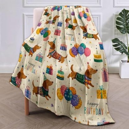 Happy Birthday Dachshund Blanket Gifts for Women Kids - color: Dachshund, size: 40"x50"