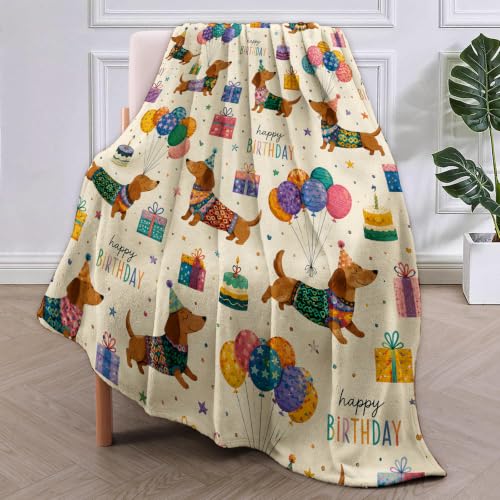 Happy Birthday Dachshund Blanket Gifts for Women Kids - color: Dachshund, size: 60"x80"