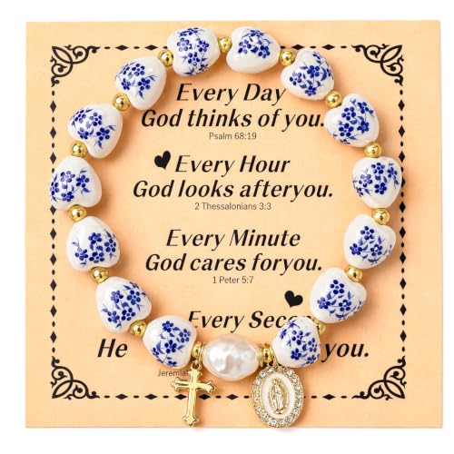 Virgin Mary Cross Bracelet with Miraculous Medal & Crucifix Charm - color: blue 3