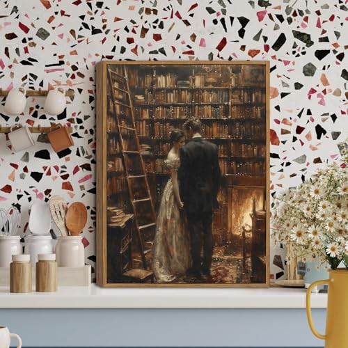 Moody Library Couple Canvas Wall Art 8x10 inch - color: Couple, size: 8"x10" Natural