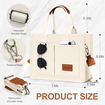 LHMTQVK Canvas Tote Bag for Women, Work & Bible Study Handbag - color: Beige