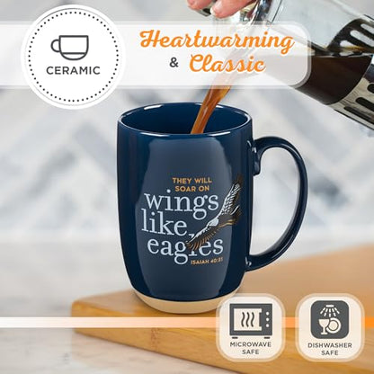 Christian Art Gifts Coffee Mug: Soar on Wings Like Eagles - Isaiah 40:31 Inspirational Scripture, 15 oz, Navy Blue (Pack of 2) - color: Blue/Eagles, size: 15 Ounces (Pack of 2)