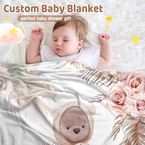 Personalized Baby Bear Blanket for Girls with Name - color: Bear