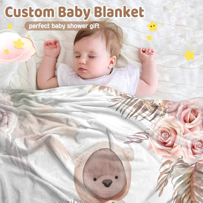 Personalized Baby Bear Blanket for Girls with Name - color: Bear