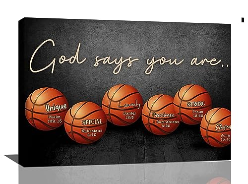 Inspirational Basketball Boys Room Wall Art Motivational Sports Basketball Pictures Wall Decor God Says You Are Canvas Print Painting Framed Modern Home Artwork For Dorm Gym Bedroom Office 24"x16" - color: Basketball, size: 24"L x 16"W