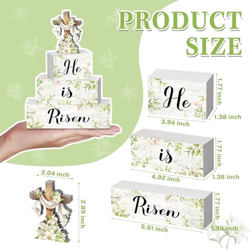Britimes Tiered Tray Decor Set, 4 Pack, Wooden Table Sign, Easter Cross - color: Easter Green Cross