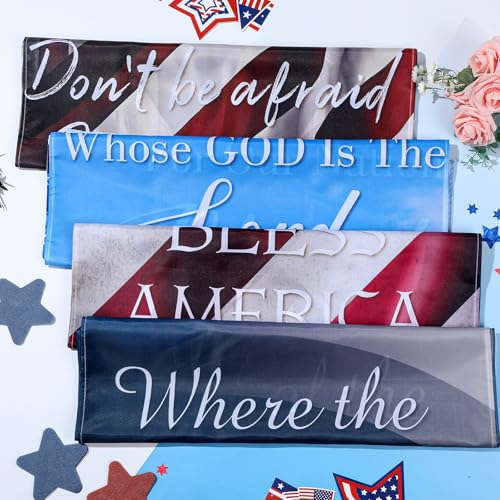 4Pcs Independence Day Church Banners for Sanctuary Wall 250 Anniversary USA 4th of July Religious Hanging Backdrop Church Banner with Scripture Worship Bible Verses for Patriotic Holiday Decor - style: Independence Day
