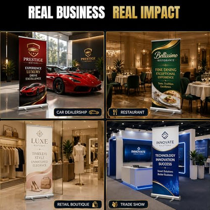 Custom retractable banner with stand by BCB | Pop up stand Printed in USA - color: Retractable Banner