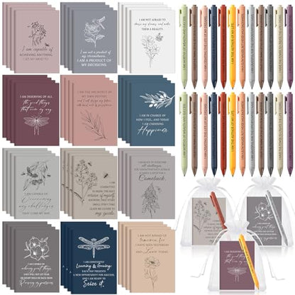 Mooliwe 96 Pcs Positive Affirmation Gift Set Gratitude Notebooks with Pens Small Bags Motivational Encouragement Notepads Daily Affirmations Journal for Women Stress Relief Self Care (Minimalist) - style: Botanical