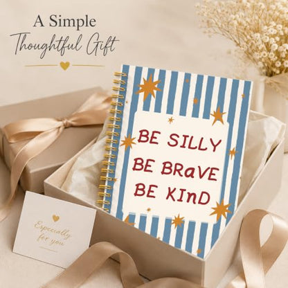 JMICTUB Positive Affirmations Blue Striped Spiral Notebook 5.5x8.3, Inspirational Be Silly Be Brave Hardcover Lined Journal - color: Spiral notebook-14