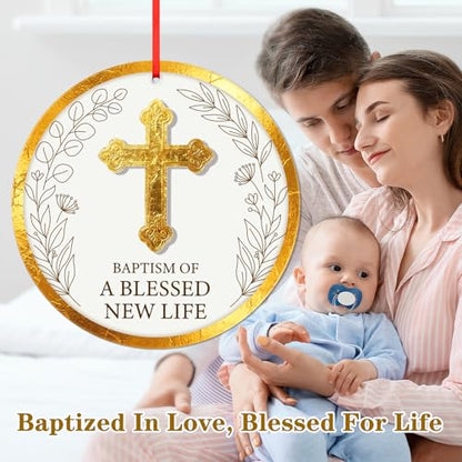 FaCraft Christian Baptism Gifts for Boys, Girls, Adults, Women, Men - God Bless Baptized Ornament 2026 Religious Catholic Cross Christening Gift for Baby Boy Girl Godson Goddaughter - First Communion - color: 1-5 Christian Baptism Gift