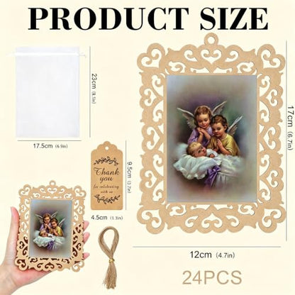 Baby Baptism Wooden Picture Frames with Organza Gift Bags Baptism Favors - color: Baby Baptism