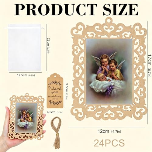 Baby Baptism Wooden Picture Frames with Organza Gift Bags Baptism Favors - color: Baby Baptism