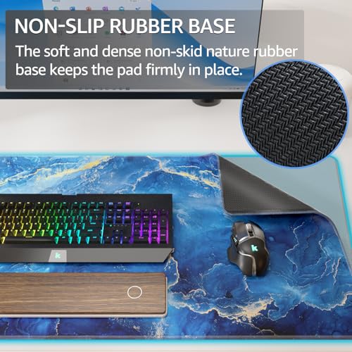 KTRIO Large Gaming Mouse Pad, Desk Mat, 31.5 x 15.7 in, Blue Marble, XXL - color: Blue Marble, size: 31.5l X 15.7w Inches