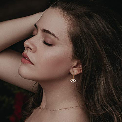VACRONA Gold Heart Hoop Earrings Huggie Earrings for Women 14k Gold Plated Small Hoops Earrings - color: White Evil Eye