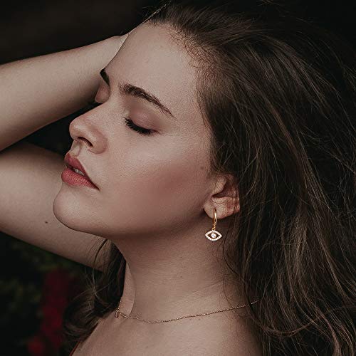 VACRONA Gold Heart Hoop Earrings Huggie Earrings for Women 14k Gold Plated Small Hoops Earrings - color: White Evil Eye