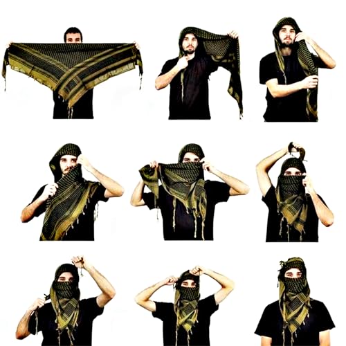 Aonal Military Shemagh Tactical Desert Scarf, Keffiyeh Scarf for Men - color: X-brown & Black (2 Pcs)