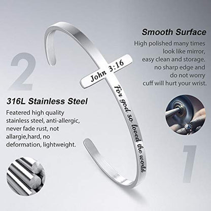 M MOOHAM Silver Cross Bracelet, Christian Gifts for Women - color: For god so loved the world