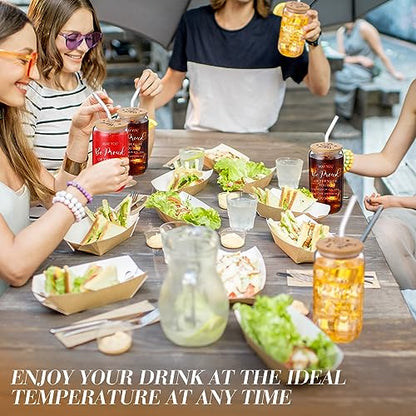 Tioncy 8 Pcs Employee Gifts 16oz Proud Glass Cups Bamboo Lid Straw - style: Proud