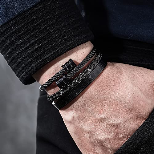WFYOU Stainless Steel Bracelets for Men Gold Cuff Bracelet Birthday Gifts - color: Black 4