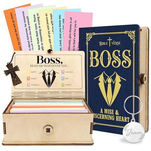 Boss Bible Verse Box, 150 Bible Verse Cards in Box, Christian Appreciation Gift for Boss, Thank You Gifts, Faith Encouragement Keepsake for Men, Wooden Storage Box - color: Boss
