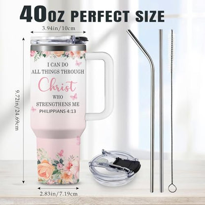 Christian Gifts for Women 40oz Tumbler - Insulated Travel Mug with Handle (christian, bible verse, inspirational, 40 Ounces) - color: christian, bible verse, inspirational