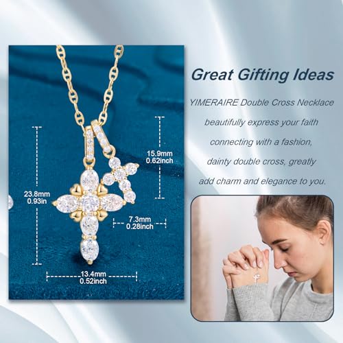 Moissanite Double Cross Necklace, Women Moissanite Diamond Cross Pendant - color: 14K Gold Vermeil(Iced Cross)