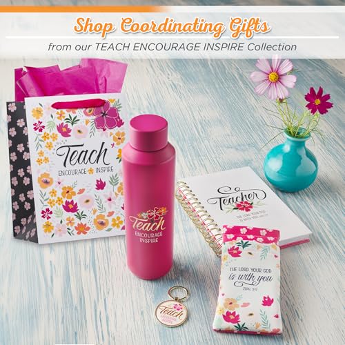 Christian Art Gifts Stainless Steel Double Wall Vacuum Sealed Travel Insulated Water Bottle for Women & Teachers: Teach, Encourage, Inspire Cute Leak/Spill-proof Scratch Resistant, Fuschia Pink, 20 oz - color: Teach/Fuschia