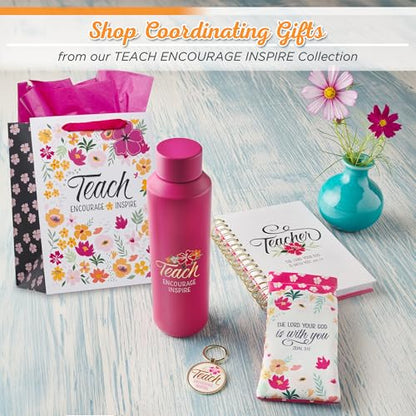 Christian Art Gifts Stainless Steel Double Wall Vacuum Sealed Travel Insulated Water Bottle for Women & Teachers: Teach, Encourage, Inspire Cute Leak/Spill-proof Scratch Resistant, Fuschia Pink, 20 oz - color: Teach/Fuschia