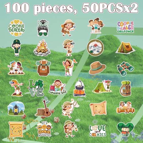 Cute Girl Camping Stickers -100 Pcs Cartoon Girl Stickers, Travel Vinyl Waterproof Decals for Scrapbook Water Bottle Skateboard Laptop Journal, Party Favor Decor Supplies - style: Girl Camping