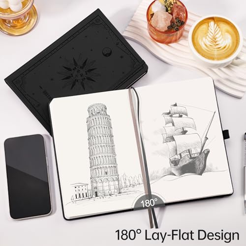 EMSHOI Blank Journal Notebook, 192 Pages, A5 Size (5.7'' x 8.3'') - color: Black, style: Unlined