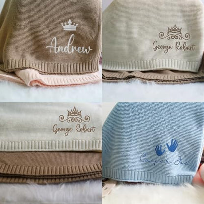 IZI POD Personalized Knit Baby Blanket, Embroidered Name Nursery Blanket, Cotton Knit Stroller Blankets, Gift for Baby, Birthday - Style 6 - color: Custom 3