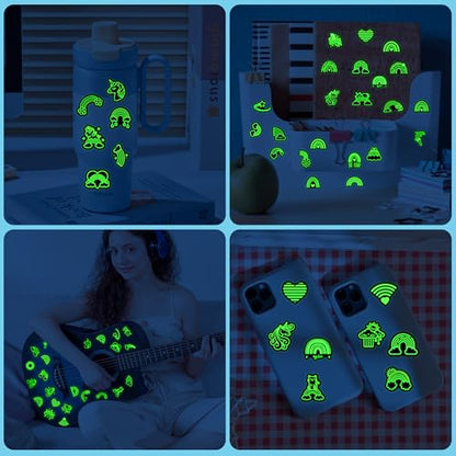 55 Pcs Glow in The Dark Neon Rainbow Unicorn Stickers - color: Luminescent-466kscp