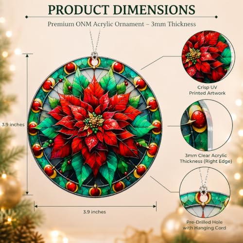 Poinsettia Ornament for Christmas Tree Decorations 2026, Traditional Christmas Flower Ornament, Vintage Floral Holiday Decor, Meaningful for Mom, Grandma - color: Poinsettia Ornament