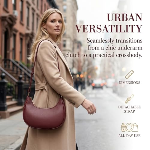 Barabum Small Shoulder Bag for Women Crescent Purse Y2K Trendy Clutch Handbags - color: Burgundy