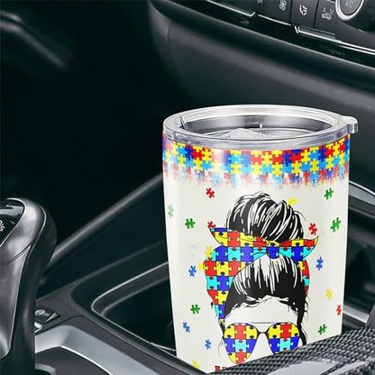 DORRIS Personalized Autism Awareness Tumbler 20oz 30oz Stainless Steel Insulated Cups Travel Coffee Mug Gifts for Warrior Mom Mother - color: Autism