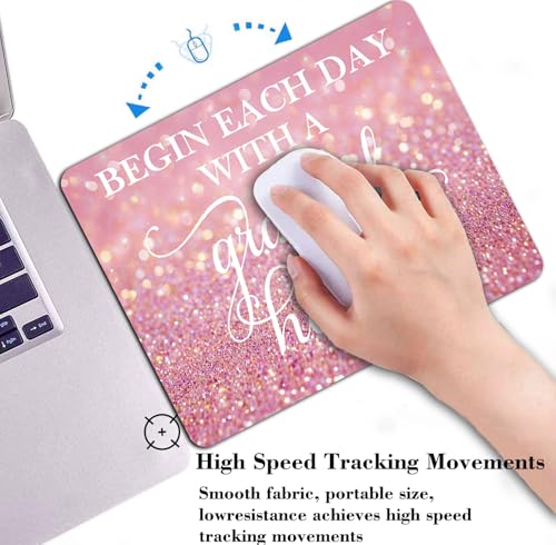 Begin Each Day with A Grateful Heart Quote Mouse Pad, Pink Glitter Desk Mat - color: Custom Designs Art 054