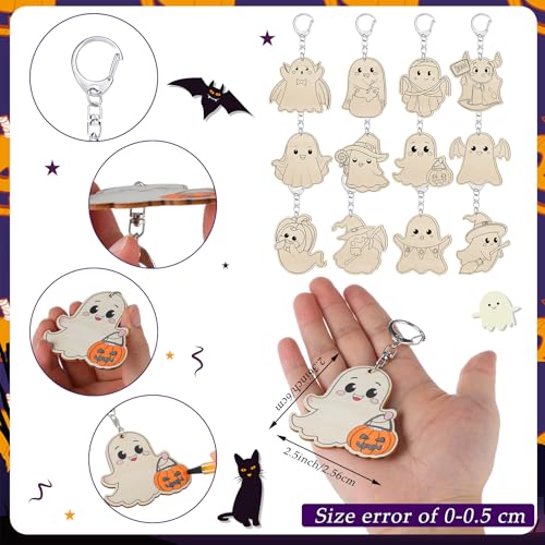 Trnayi 36 Pcs Halloween Ghost Wood Keychain Color Your Own DIY Craft - style: Ghost