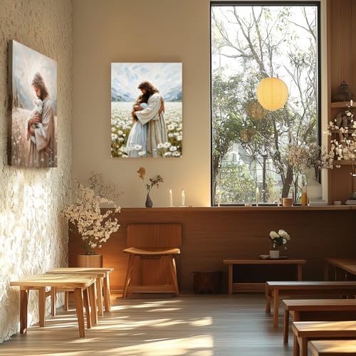 FASWQ Wrapped Canvas Jesus Hugging Girl Christian Wall Art 24x36 in - color: JesusWoman, size: 36"L x 24"W